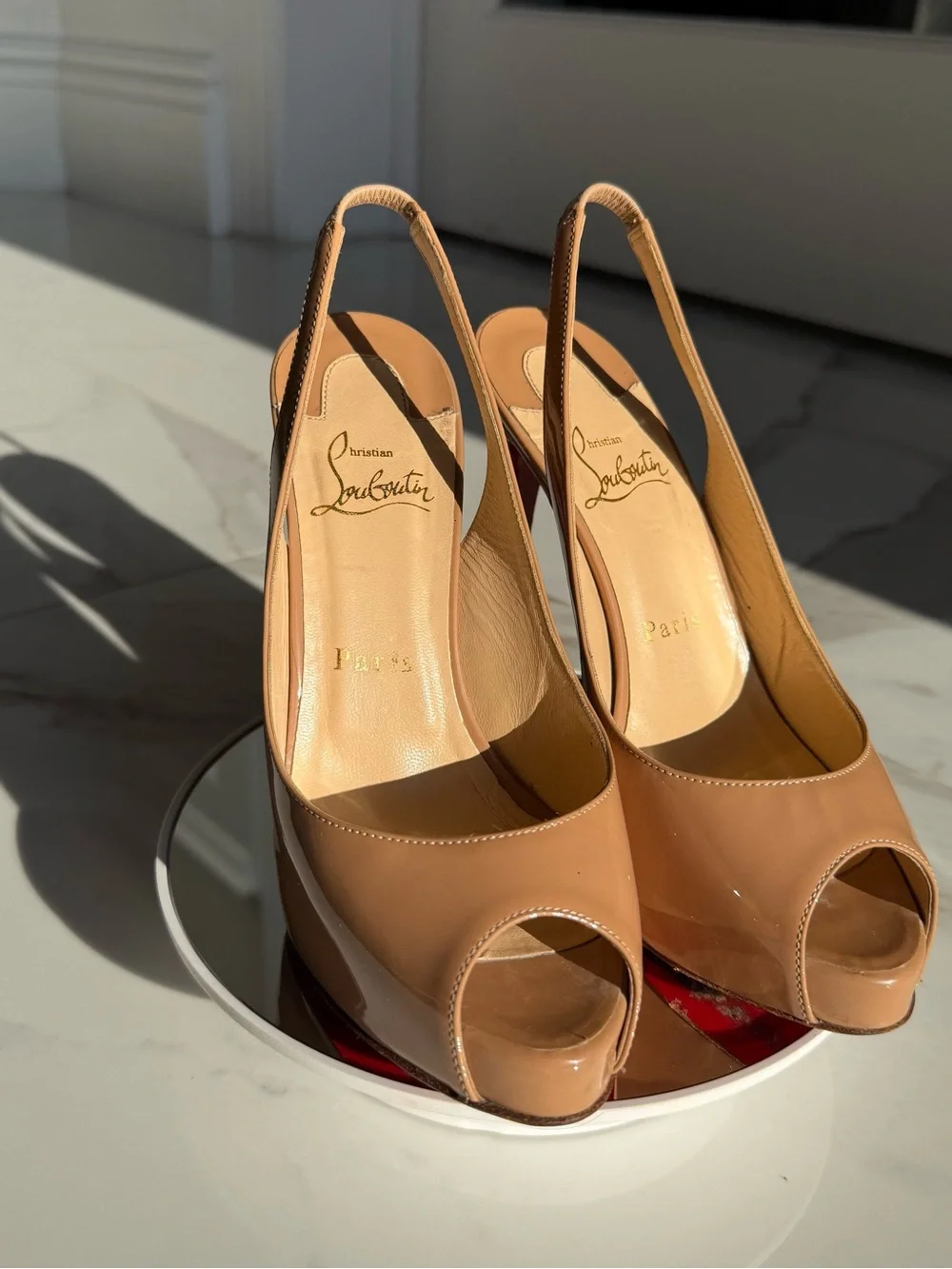 Christian Louboutin Prive 120 Nude Patent Leather Sling